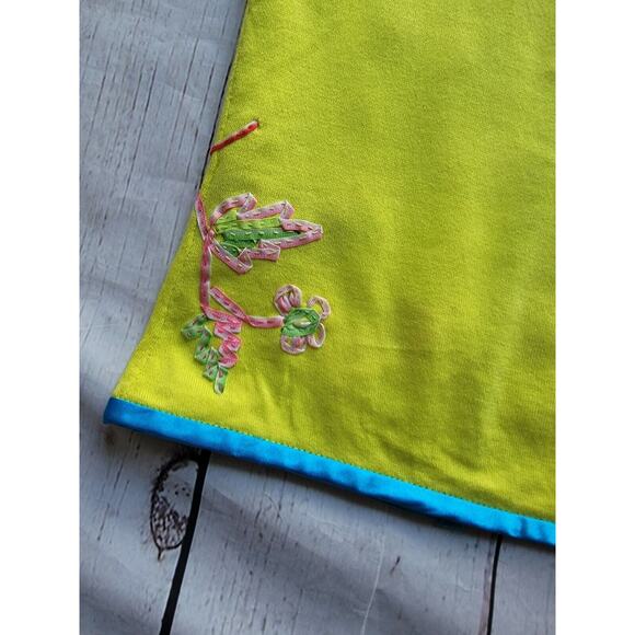 Michael Simon Cotton Embroidered Ribbon Neon Green Open front Cardigan M READ - Picture 12 of 13